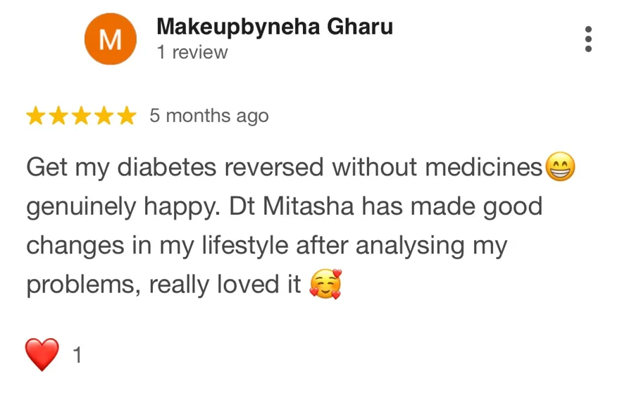 Google 5-star review — lost weight and improved diabetes